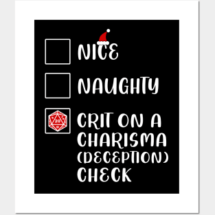 Funny Nice Naughty D20 Crit On Charisma Deception Check Christmas Posters and Art